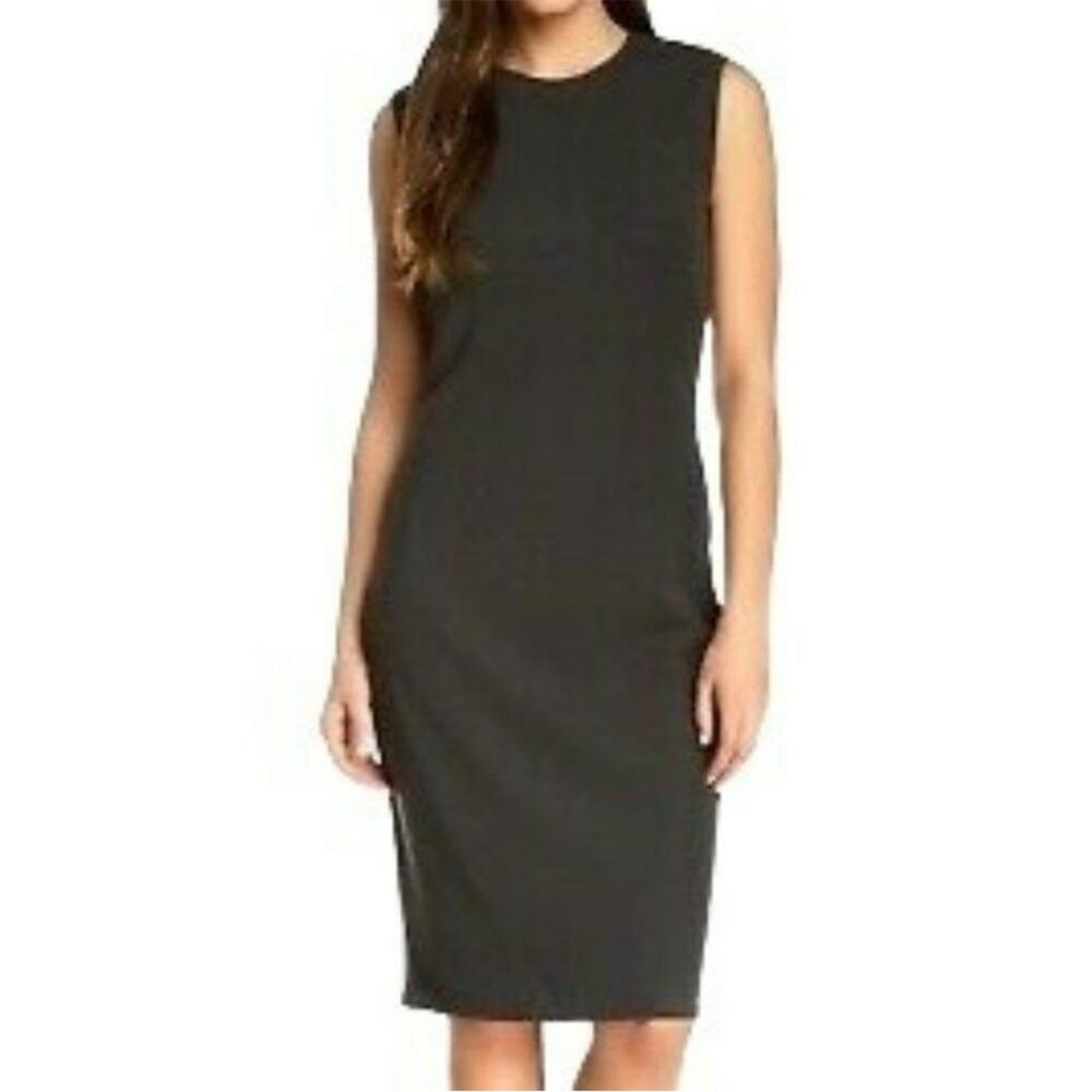 Vince black ribbed midi sleeveless sheath dress size medium